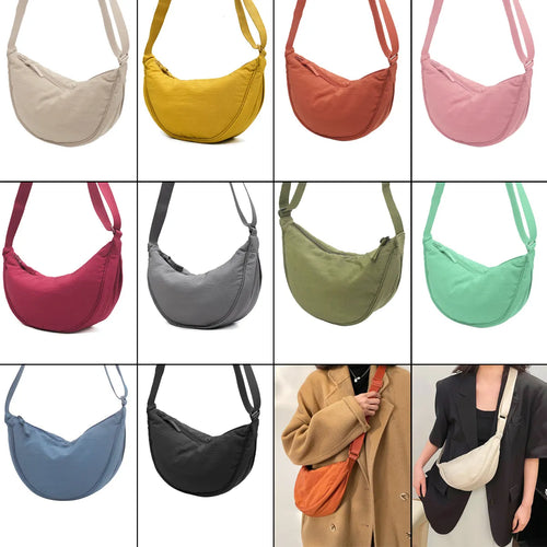 Women's Nylon Hobos Large Capacity, Half Moon Shoulder Bag