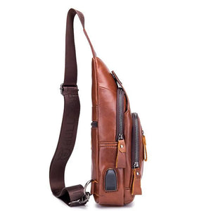 2023 NEW Men's 100% Cowhide Leather Casual Fashion Travel Shoulder Bag Daypack; USB Charging