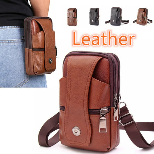 Men's Leather Large Mobile Phone Belt Bag