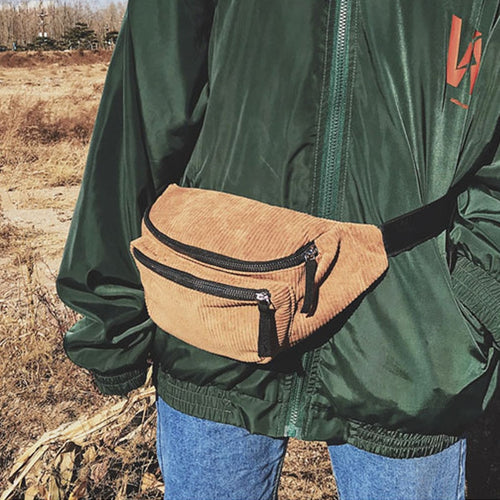 Corduroy Zipper Sport Fanny Pack