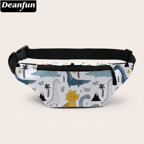 Cute Dinosaur Printed Fanny Pack With Zipper For Girls