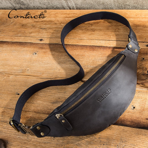 CONTACT'S 100% Crazy Horse Leather Waist/Fanny Pack For Men