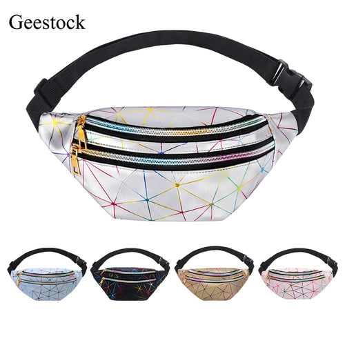 Geestock Holographic Fanny Pack for Women Glitter Fanny Pack - Waterproof Geometric Design