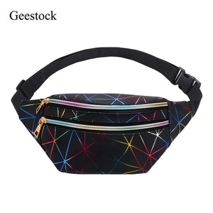 Geestock Holographic Fanny Pack for Women Glitter Fanny Pack - Waterproof Geometric Design