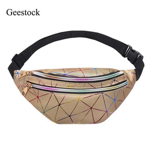 Geestock Holographic Fanny Pack for Women Glitter Fanny Pack - Waterproof Geometric Design