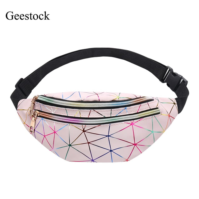 Geestock Holographic Fanny Pack for Women Glitter Fanny Pack - Waterproof Geometric Design