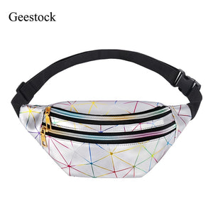 Geestock Holographic Fanny Pack for Women Glitter Fanny Pack - Waterproof Geometric Design