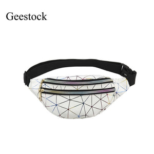 Geestock Holographic Fanny Pack for Women Glitter Fanny Pack - Waterproof Geometric Design