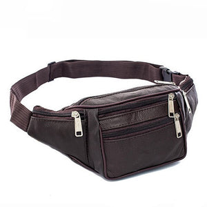 Fashion Men's Genuine Leather Waist Bag Fanny Pack w/Multi-pocket and Multiple Zipper