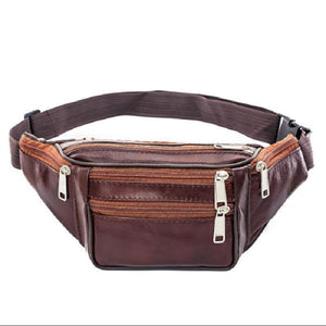 Fashion Men's Genuine Leather Waist Bag Fanny Pack w/Multi-pocket and Multiple Zipper