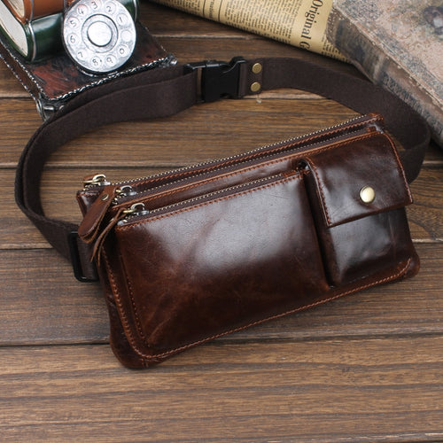 Men Oil Wax Genuine Leather Vintage Travel Fanny Pack